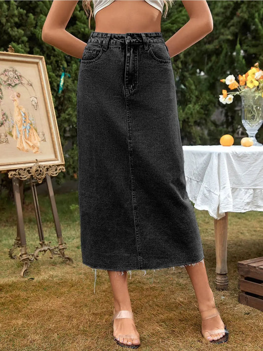 Black Denim Maxi Skirt